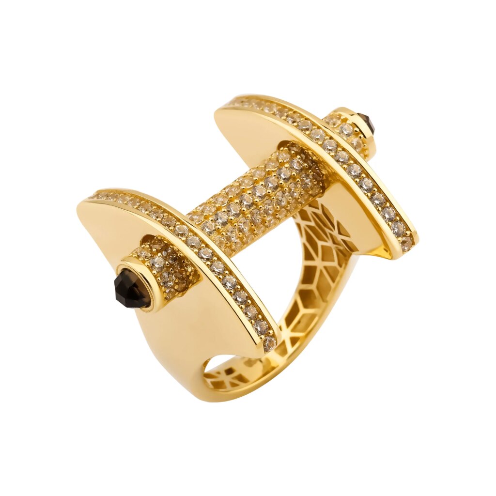 Vega 14 Ayar Altın Kahverengi Taşlı Sütunlu Yüzük