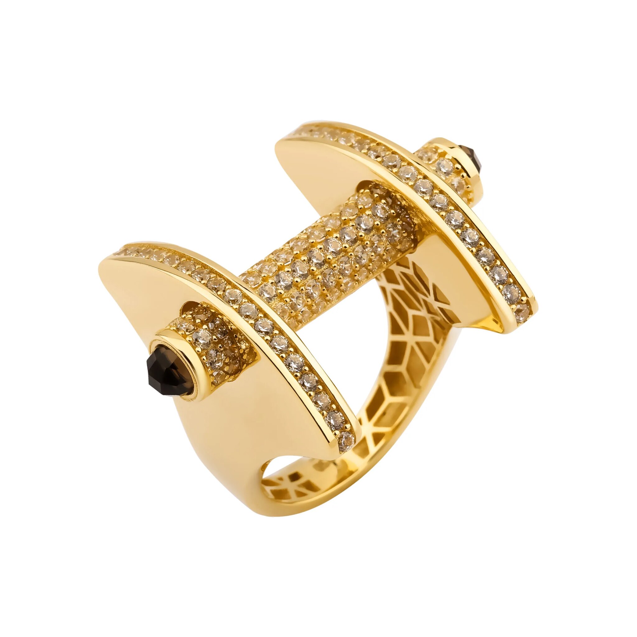 Vega 14 Ayar Altın Kahverengi Taşlı Sütunlu Yüzük