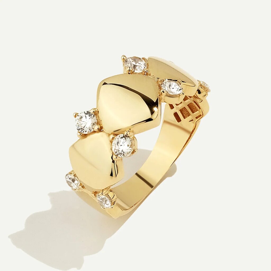 14 Ayar Altın Parlak Taşlı Şık Yüzük