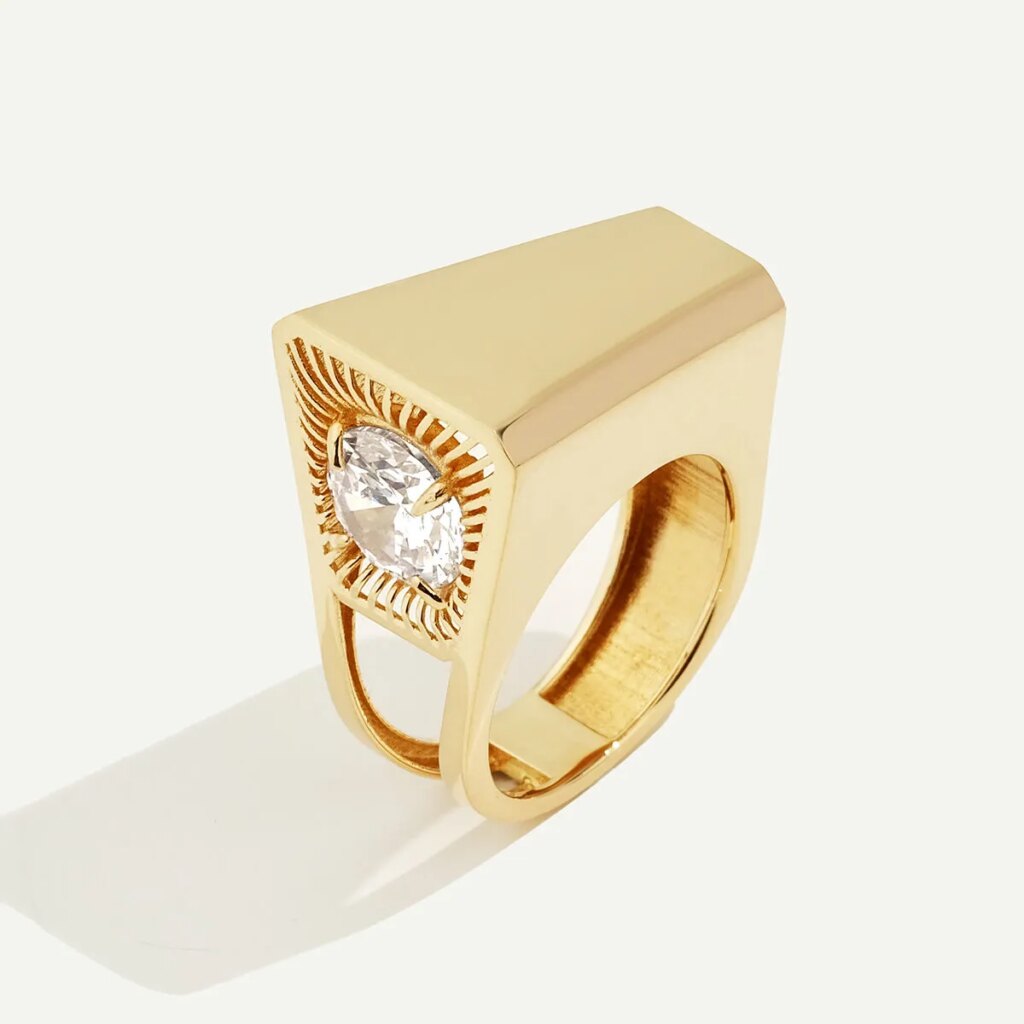 Electra 14 Ayar Altın Büyük Taşlı Blok Tasarım Yüzük