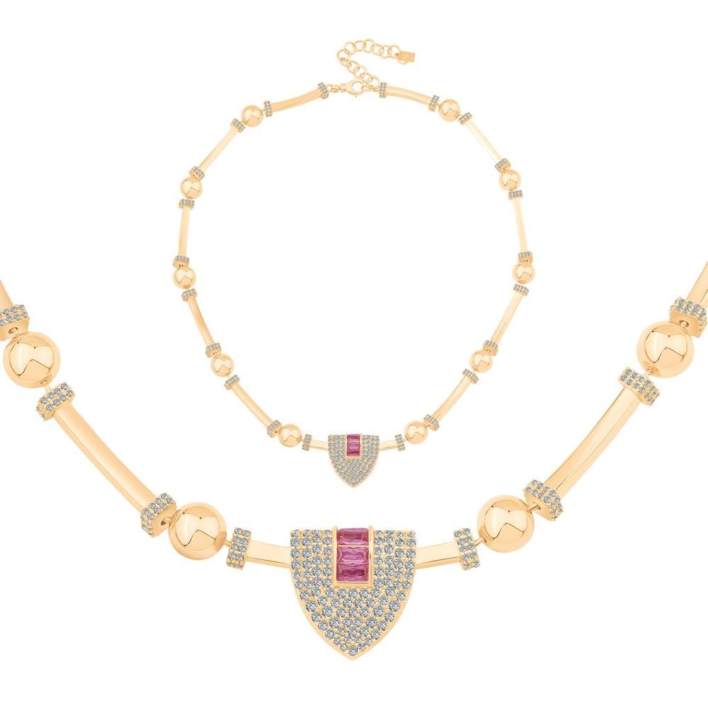 Pembe Baget Taşlı Silindir Kolye