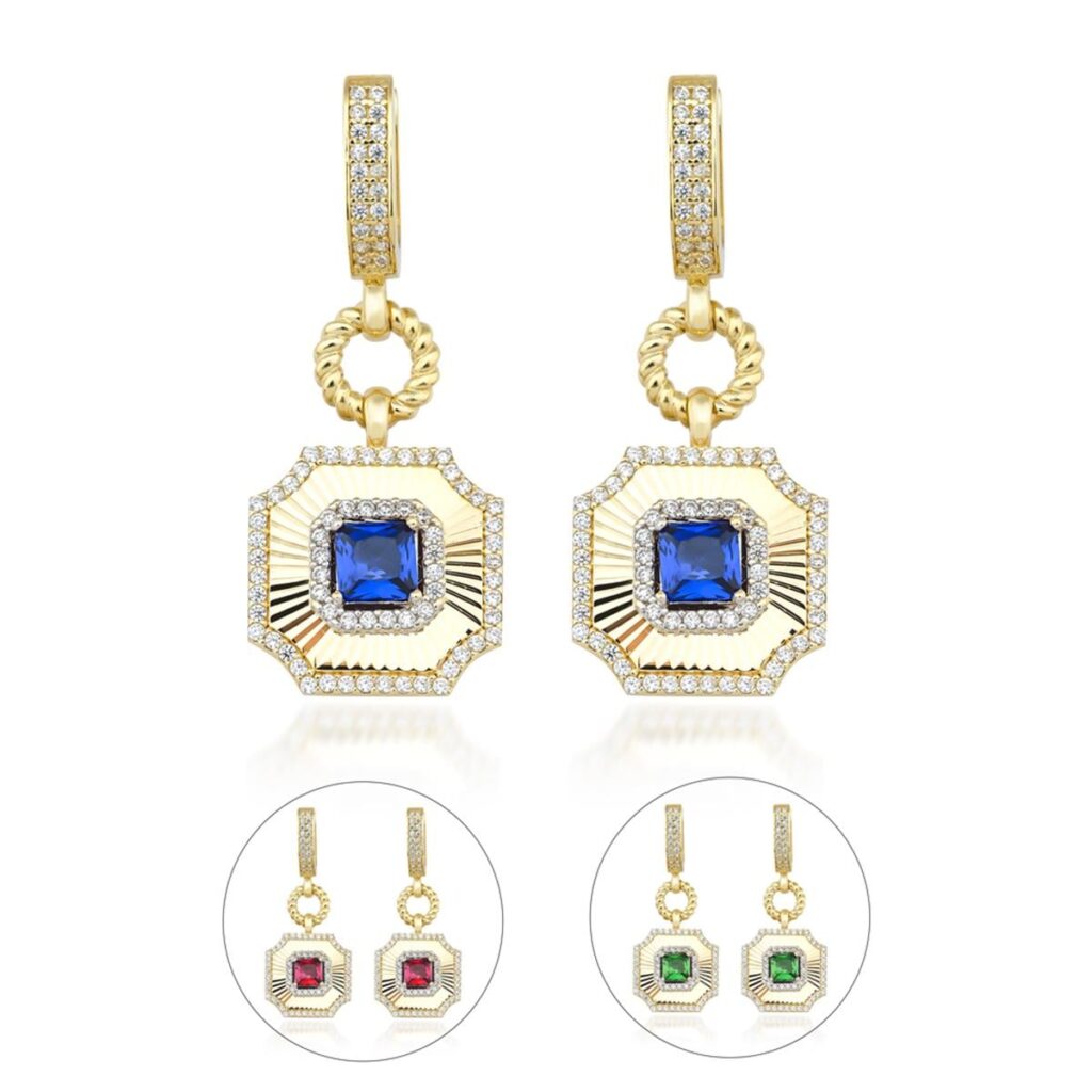 Kalemli Safir Taşlı Küpe