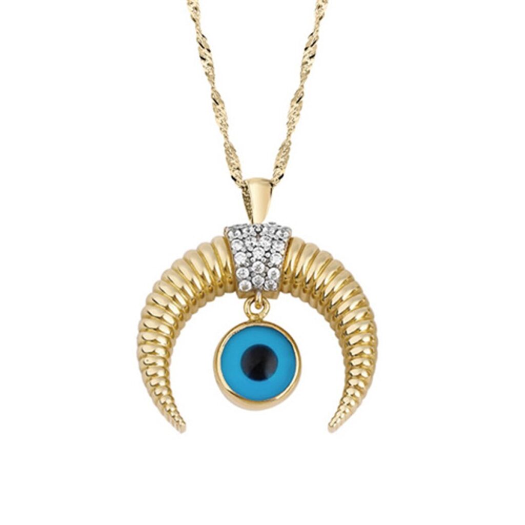 Nazar Boncuklu Hilal Altın Kolye