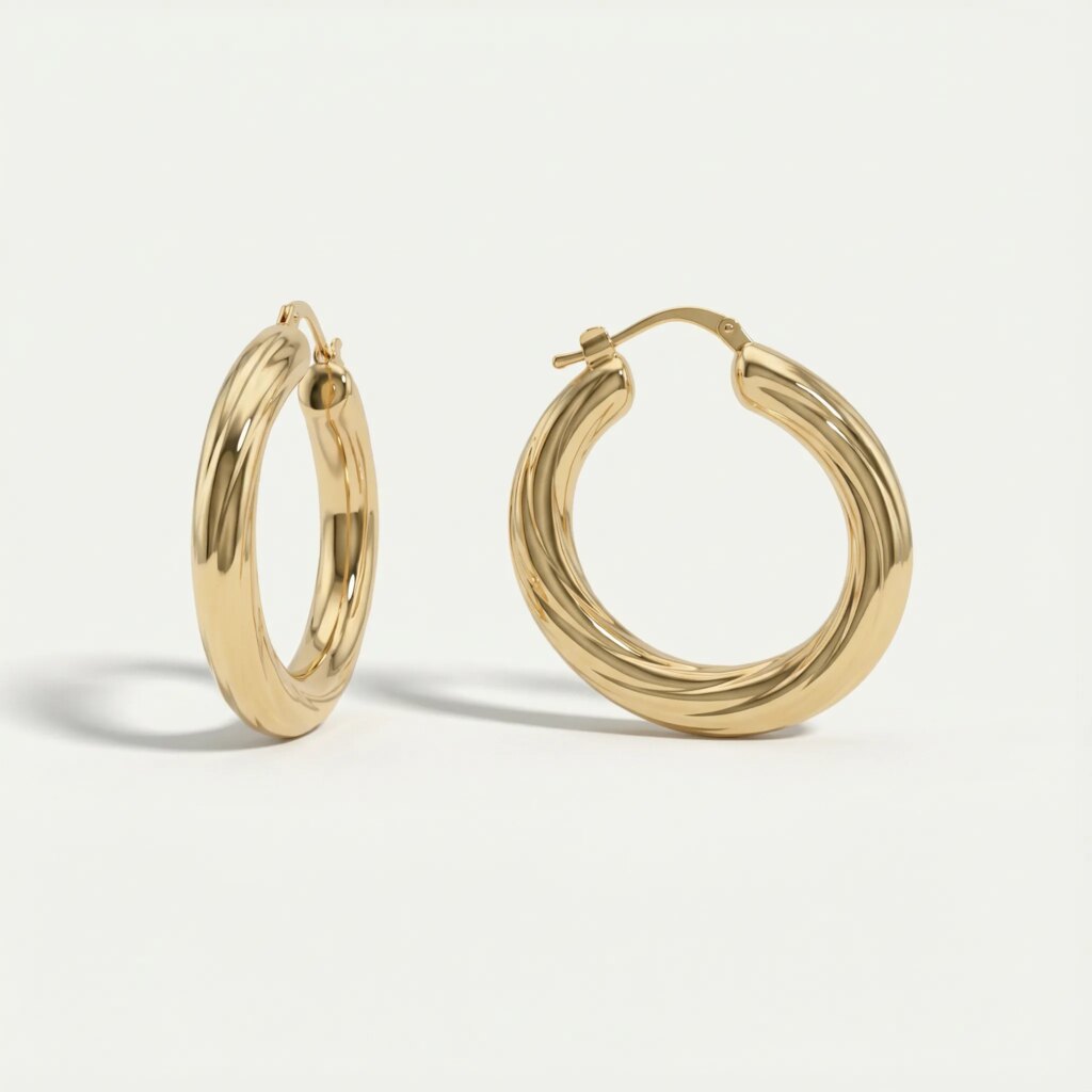 14 Ayar Altın Çizgi Detaylı Halka Küpe