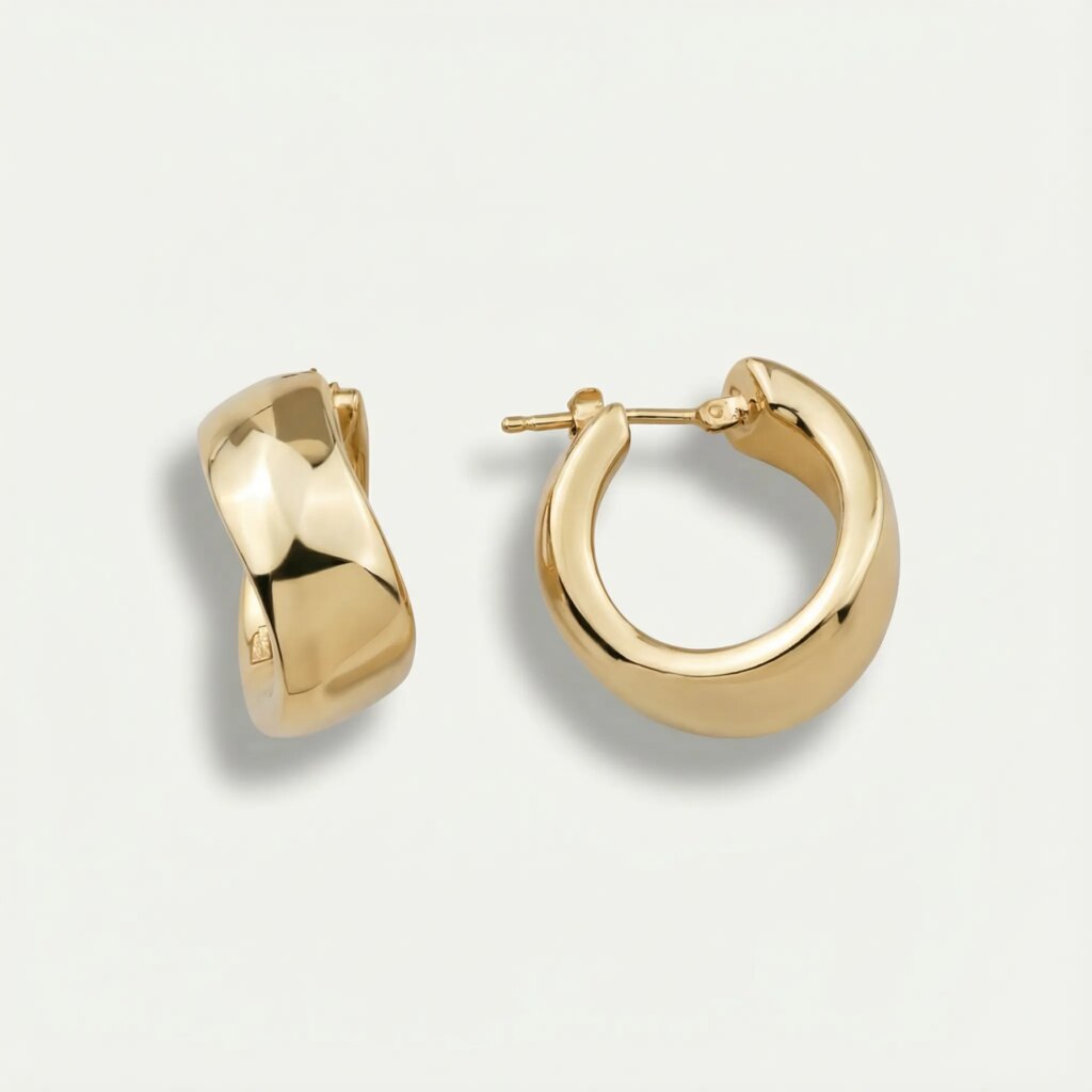 14 Ayar Altın Asimetrik Tasarım Halka Küpe