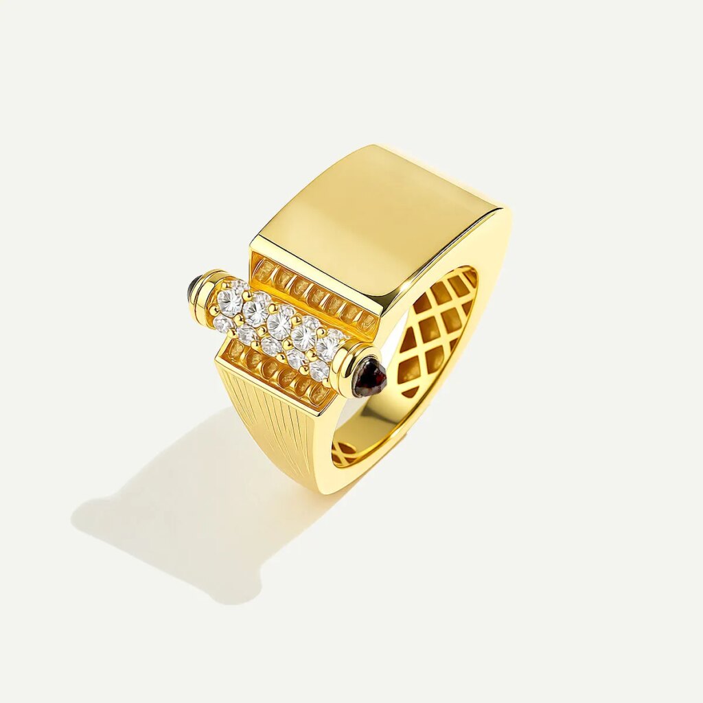 Vega 14 Ayar Altın Silindir Formlu Taşlı Yüzük