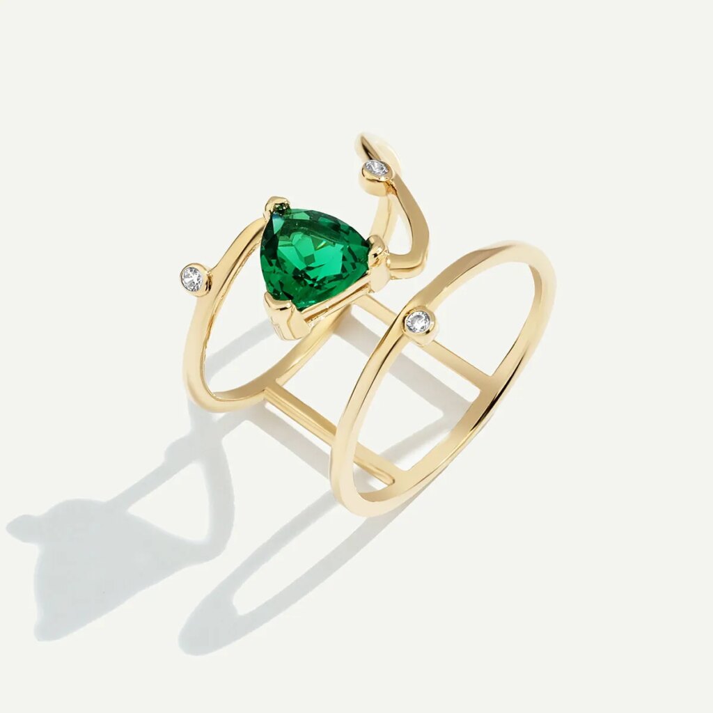 14 Ayar Altın İkili Görünümlü Yeşil Taşlı Yüzük