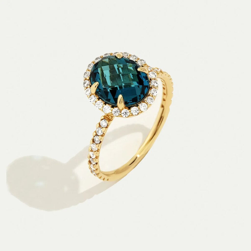 14 Ayar Altın Mavi Taşlı Oval Yüzük