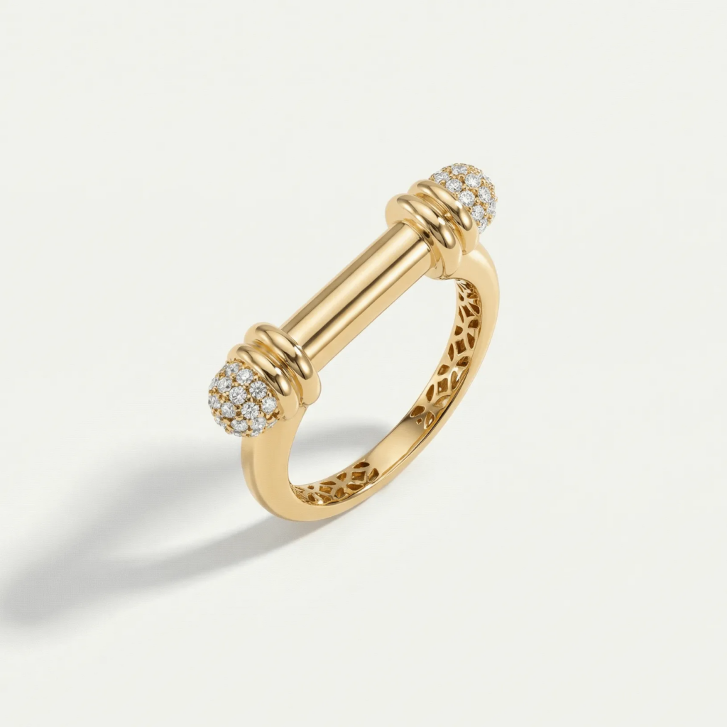 Vega 14 Ayar Altın Silindir Formlu Taşlı Yüzük