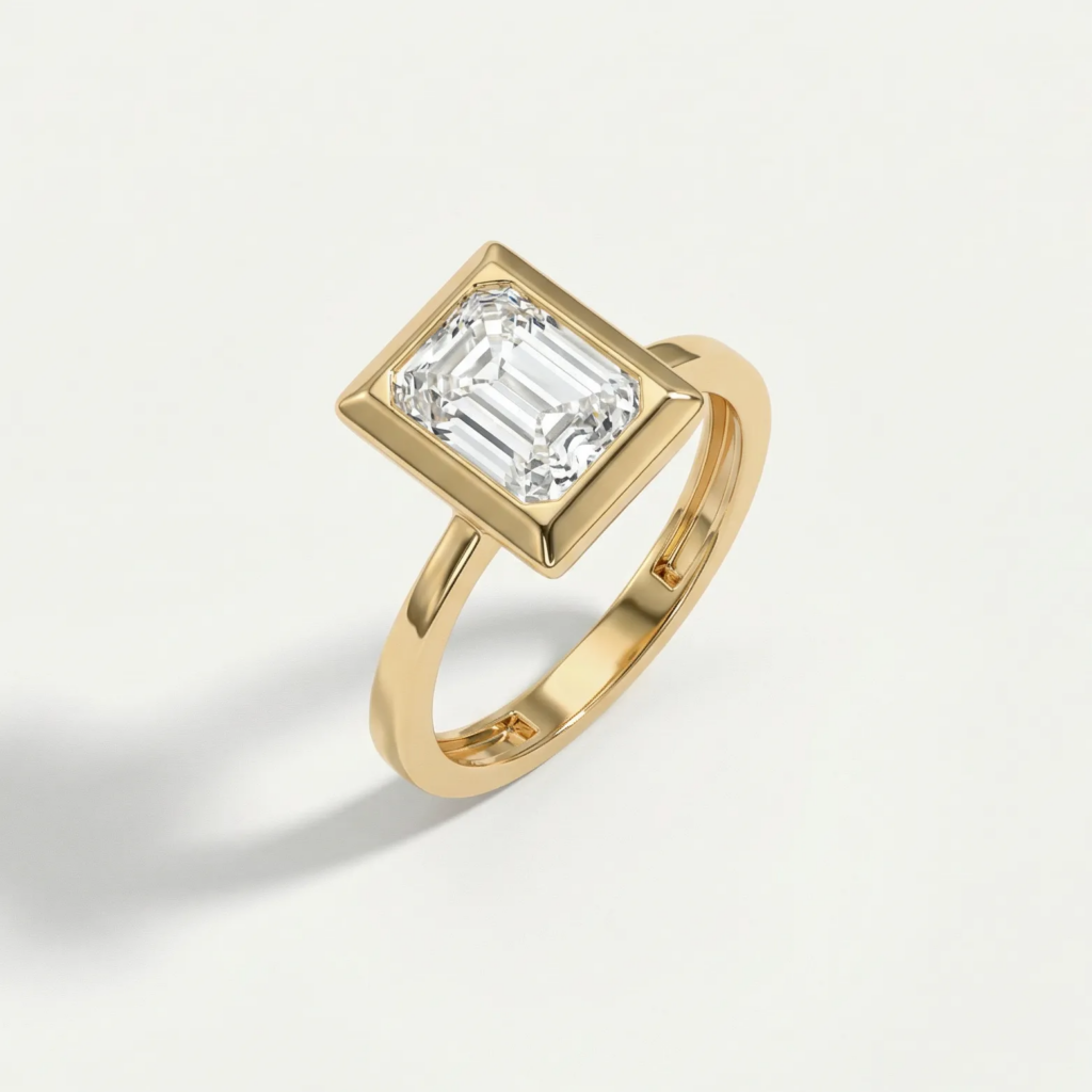 14 Ayar Altın Kare Formlu Taşlı Yüzük
