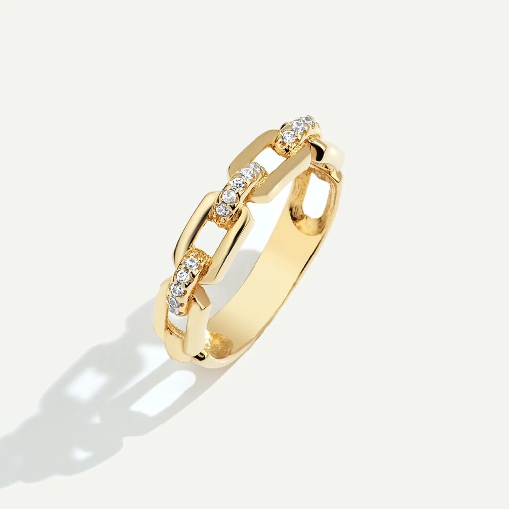 14 Ayar Altın Zincir Görünümlü Taşlı Yüzük