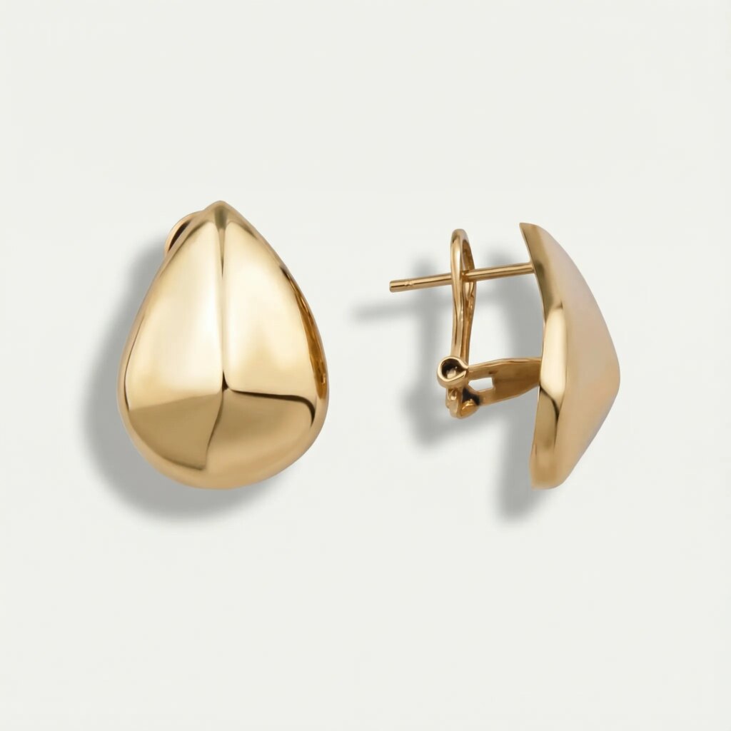 14 Ayar Altın Bombeli Damla Küpe