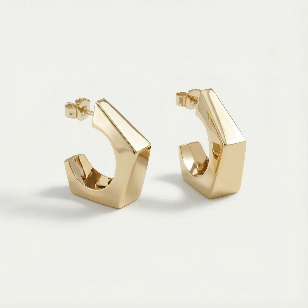 14 Ayar Altın Geometrik Formlu Küpe