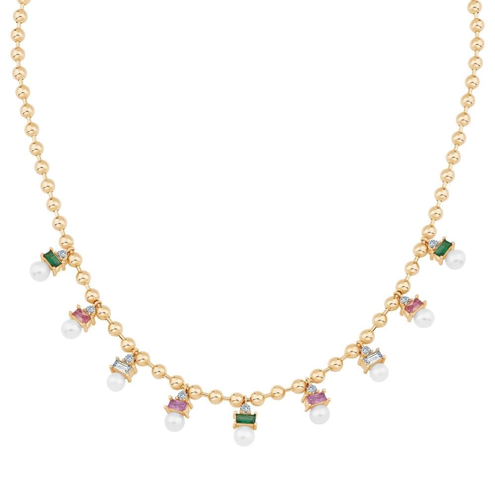 Renkli Taşlı İnci Kolye