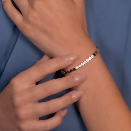 Altıgen Petek Tasarım Taşlı 14 Ayar Bileklik