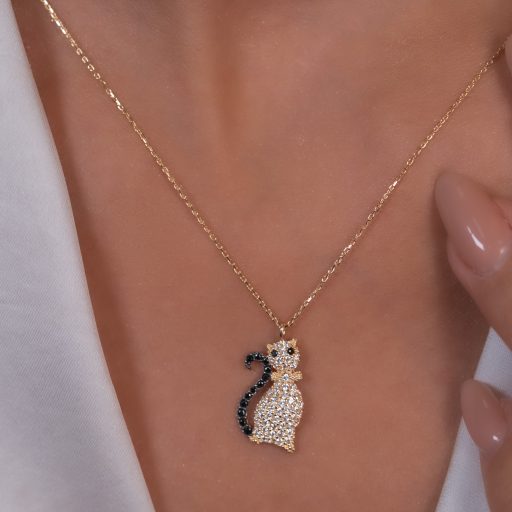 14 Ayar Altın Kedili Kolye